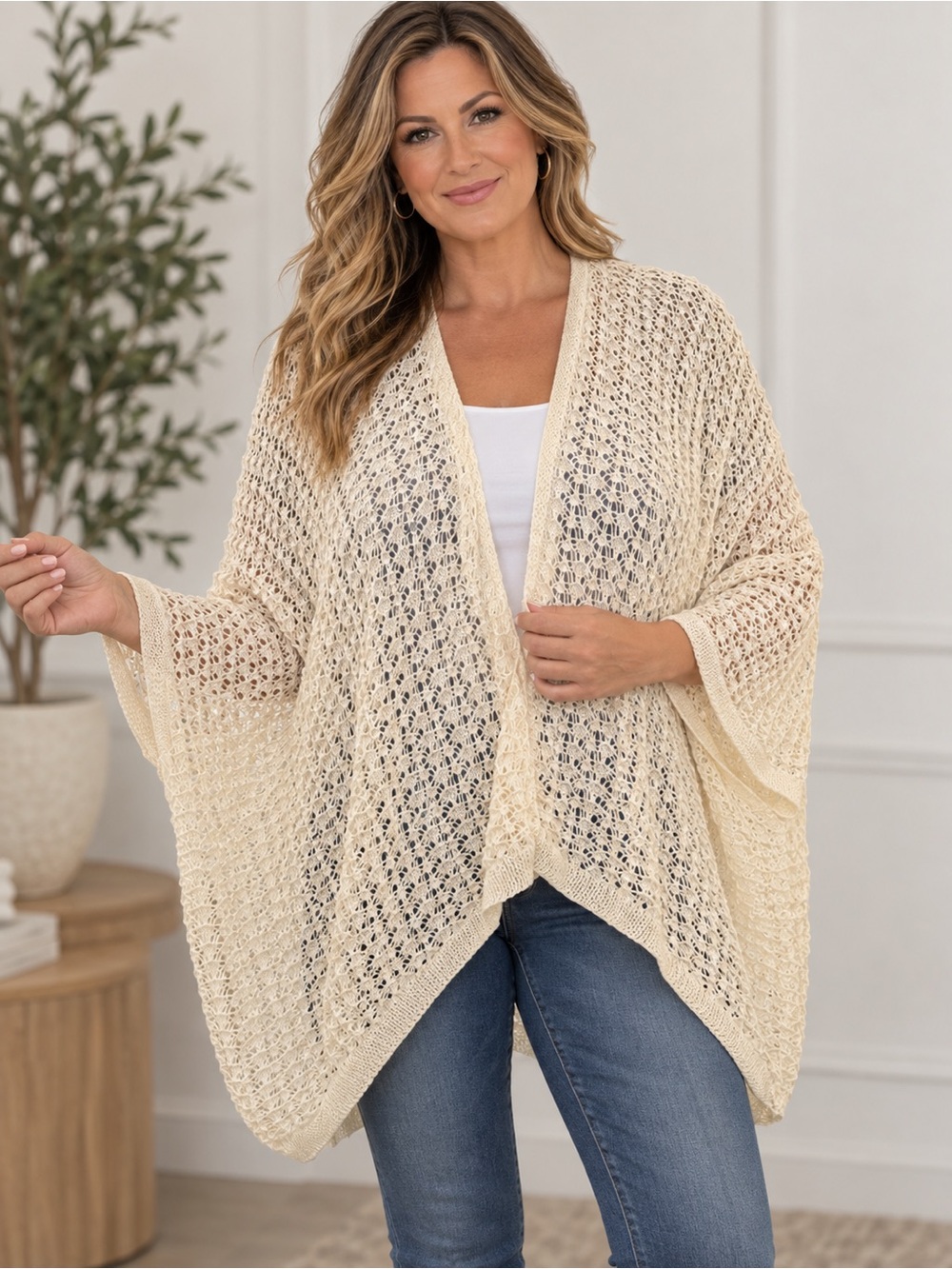 LC Lauren Conrad Open-Knit Cream Sweater Wrap